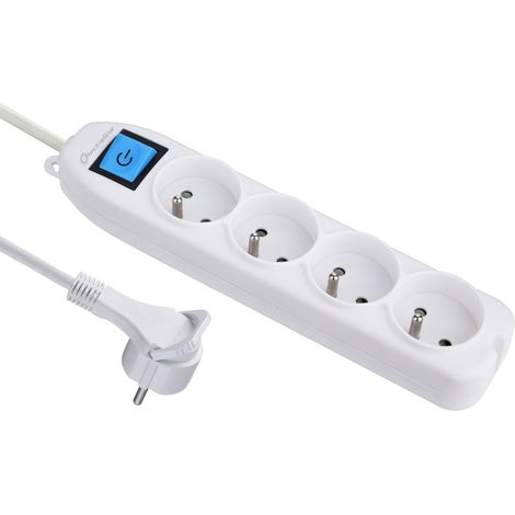 Bloc 4 prises avec interrupteur/fiche plate 1,5M,  Blanc (1/5)