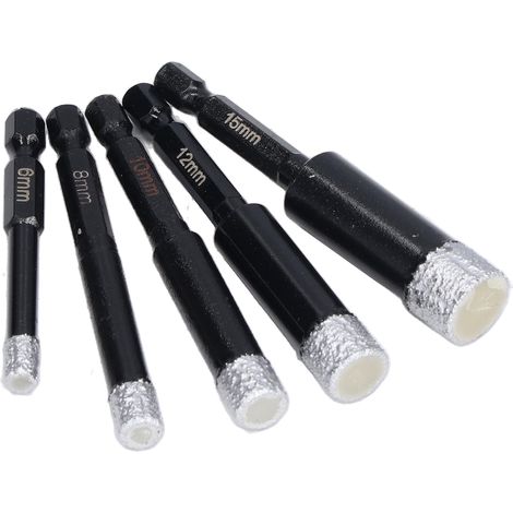 Set mit 5 Diamant-Lochsägen mit Sechskantschaft für Granit, Keramik, Marmor und Fliesen – Größen 6, 8, 10, 12, 15 mm (1/5)