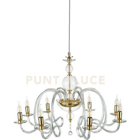 LAMPADARIO VIVALDI 8 LUCI TRASPARENTE ORO ATTACCO E14 D.88CM