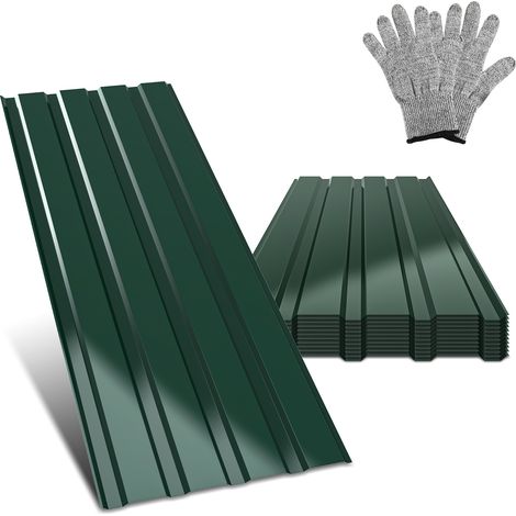 Randaco Kit de toiture en tôle ondulée, 12 panneaux 129 x 46 cm, tôle profilée, vert, pour dépendance et poulailler (1/5)