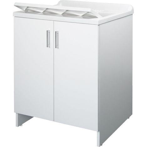 Lavabo en mélaminé, Baignoire résistante aux acides, kit d'échappement Inclus, intérieur et extérieur, L60 x P50 x H85 cm, Blanc (1/5)