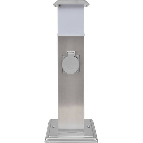 vidaXL Columna con enchufes de jardín con lámpara acero inoxidable (1/2)