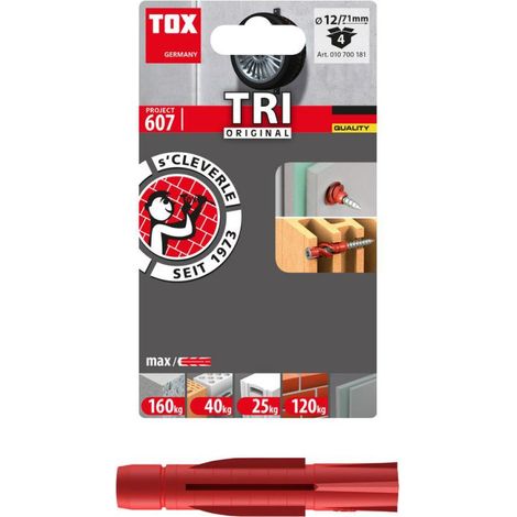 Bouchons universels TOX 12 x 71 mm, blister de 4 unités pour une utilisation polyvalente.