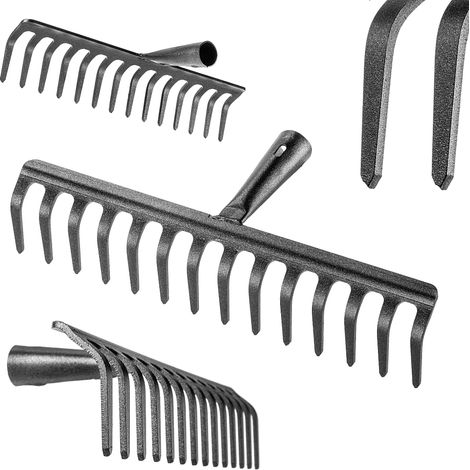 KADAX Gartenharke ohne Stiel, aus Stahl, Rasenrechen, 14 Zinken