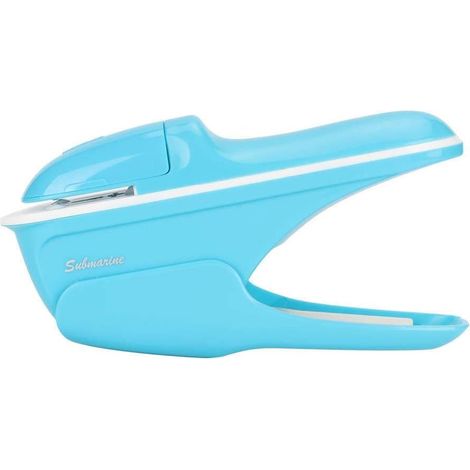 Agrafeuse - Agrafeuse sans agrafes ABS pour livres et papier, reliure manuelle, outil à une main (bleue) (1/5)
