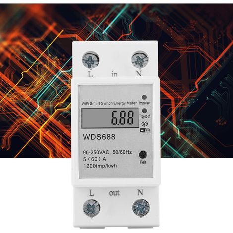Compteur d'énergie intelligent WDS688, monophasé, multifonction, avec télécommande, wattmètre, 90-250 V CA, 5-60 A (1/5)