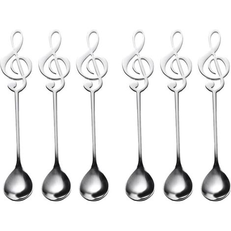 Juego de 6 cucharillas de té con forma de nota musical, de acero inoxidable 304, resistentes a la corrosión y aptas para lavavajillas, para azúcar glas y postres. (1/5)