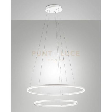 LEO SOSPENSIONE BIANCA 52W 3000K 5320LM 2 CERCHI D.60+40CM ON/OFF