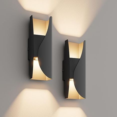 2 x LED Wall Lights IP65 Waterproof 3000 K Warm White for Hallways, Outdoor Balconies, Garages, Bedrooms and Stairs Anthracite RAL 7016 (1/5)