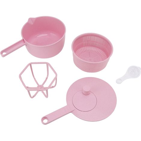 Set de 3 outils de cuisine : essoreuse à salade manuelle en paille de blé rose, fouet à œufs, déshydrateur de riz multifonction (1/5)