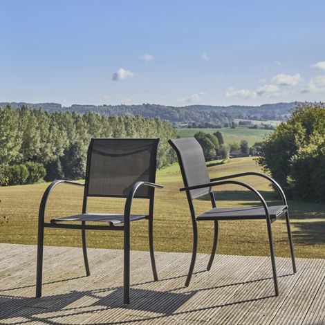 Lot de 2 fauteuils de jardin MILENA en aluminium et textilene anthracite. 62 x 55 x 84 cm (1/5)