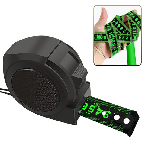 Lntyq Ruban à mesurer en acier fluorescent, ruban à mesurer de précision fluorescent pour la nuit noire, résistant à l'abrasion, contrôle de rétraction et autobloquant (10 m)
