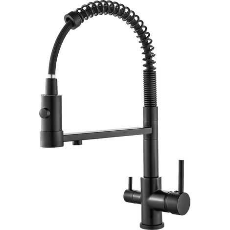 Robinet de cuisine 3 voies en acier inoxydable, rotatif à 360 °, robinet de cuisine 3 en 1 pour filtre à eau, robinet d'évier haute pression pour cuisine (19-Noir)