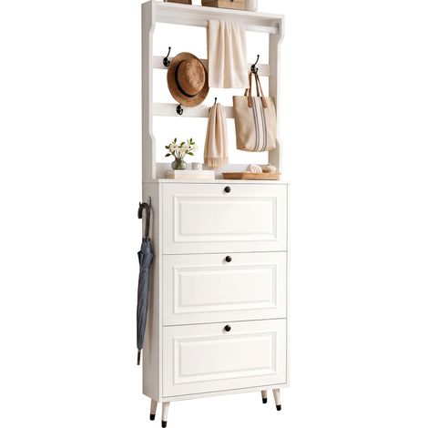 CHICFURN Recibidor 66x17x180 cm blanco con zapatero de 3 puertas abatibles y ganchos (1/5)