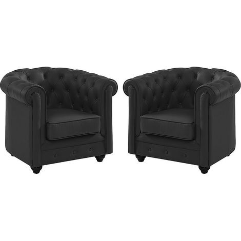 Lot de 2 fauteuils en cuir de buffle CHESTERFIELD - Noir