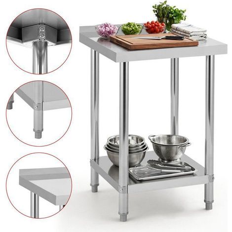 Table de travail de cuisine inox – Dosseret anti-éclaboussures – Étagère inférieure – Pieds réglables – 60 x 60 x 90 cm – Home Nature Wohnkonzept (1/5)