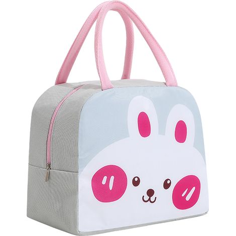 Sac isotherme déjeuner grande capacité portable mignon sac bento pour enfants étudiants école pique-nique lapin gris clair (1/5)