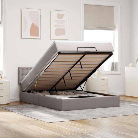 vidaXL Lit ottoman avec matelas et LED taupe 140x190 cm tissu (1/5)