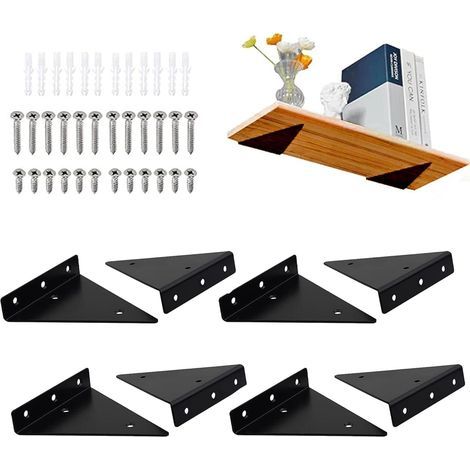 Set of 8 floating shelf brackets, space-saving concealed triangular shelf brackets, black (4 x 3.5 inches) (1/5)