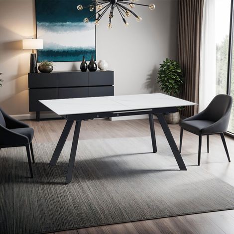 Table à manger extensible 160-205 cm en céramique effet marbre - INSKI