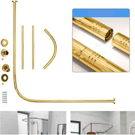 L-förmige, perforierte Teleskop-Duschvorhangstange aus Edelstahl für Bekleidungsgeschäfte (goldfarben, 68-98 cm x 68-98 cm) (1/4)