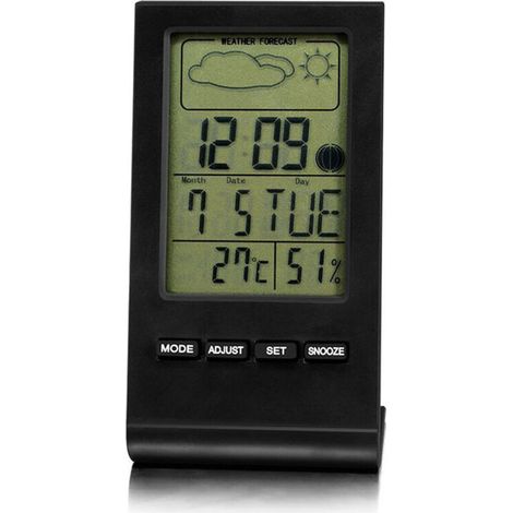 FOREHILL Temp��rature et humidit�� m��t��o horloge ��lectronique grand ��cran calendrier perp��tuel noir
