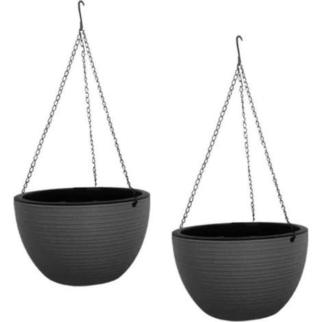 2 Stück hängende Blumentöpfe, wetterfest, aus Kunststoff, ideal für Balkon und Garten (1/5)