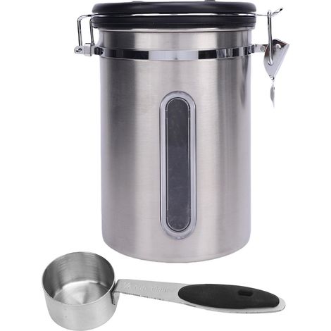 Boîte à café avec fenêtre, Acier inoxydable 304 hermétique 1.8L, Valve d'évacuation, Couleur originale (1/5)