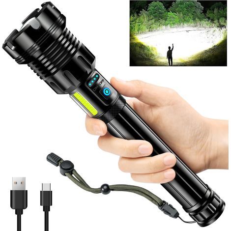 LAOA 2024 Hochleistungs-Akku-Taschenlampe mit COB-Arbeitsleuchte, superhelle 990.000 Lumen LED-Taschenlampe, IPX7 wasserdichte taktische Taschenlampe mit zoombarem Lichtstrahl für Notfälle (1/5)