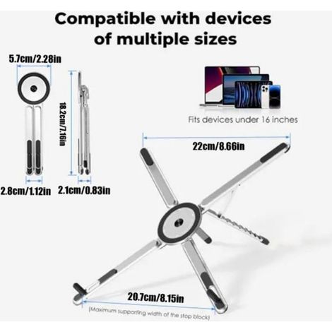 Support Ordinateur Portable - Aluminium - 8 Angles Réglables - Bureau Domicile Bureau Études - 1 Pièce (1/5)