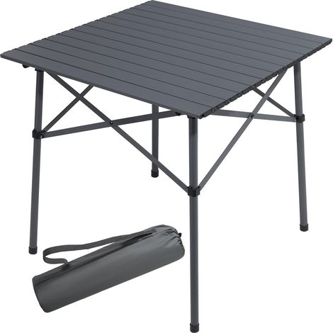 Table de camping pliante carrée en aluminium 70 x 70 cm avec dessus enroulable pour 4 personnes avec sac de transport pour pique-nique, camping, jardin, barbecue (1/5)