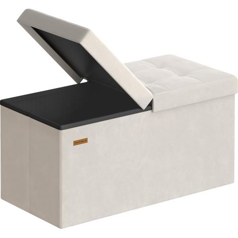 SONGMICS Pouf Pieghevole, Cassapanca, 38 x 76 x 38 cm, Coperchio Ribaltabile, Capacitàdi Carico Statico 300 kg, per Corridoio, Soggiorno, Camera da Letto, Velluto, Beige Cappuccino LSF048LH01 (1/5)