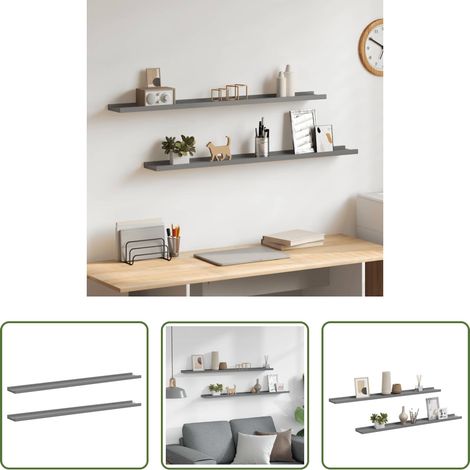 Wandregale - Wandregale 2 Stk. Grau 100x9x3 cm (1/5)