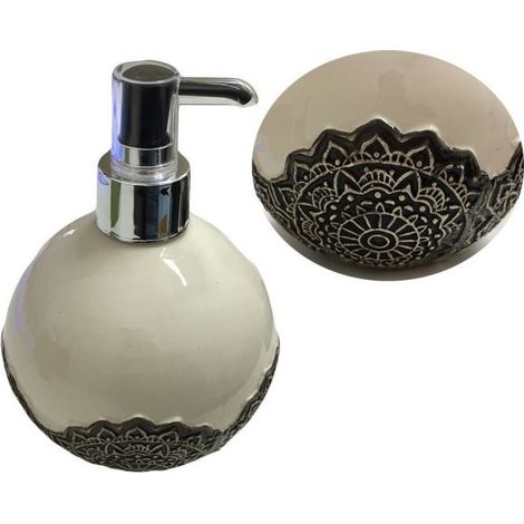 TRADE SHOP - Dispenser Porta Sapone Liquido Portasapone Ceramica Fiore Mandala Sferico -