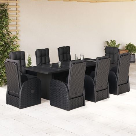 9 Piece Garden Dining Set with Cushions Black Poly Rattan vidaXL (1/5)