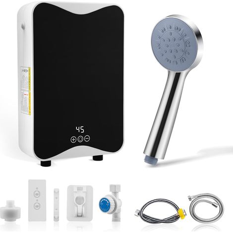 Chauffe Eau Electrique Instantané, 230 V 5500 W Mini Chauffe-eau électrique avec Affichage de Température LED, 30 à 55 °C, 20 kW, étanche IPX4, Water Heater pour Douche, Salle de Bain, Cuisine (1/5)