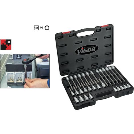 Vigor Steckschlüssel-Bit-Einsatz-Set 1/2" (12.5 mm) 30teilig V1919