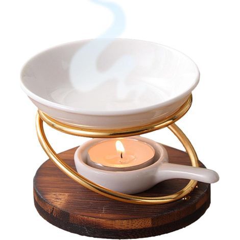 Quemador de aceites esenciales, quemador de aceites esenciales de metal, quemador de cera fundida con recipiente de cerámica, quemador de velas pequeñas, difusor, decoración del hogar (1/5)