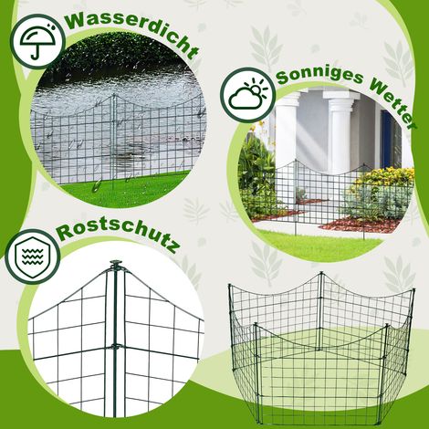 Randaco Teichzaun 5-teilig Grün aus Metall, Steckzaun für Garten und Tiere, Konkav (1/3)