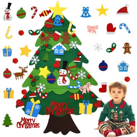 Ensemble de 32 pièces en feutrine pour décorer un sapin de Noël mural pour enfants. Décoration murale à faire soi-même. Comprend 32 ornements. Décoration de Noël pour enfants. (1/5)
