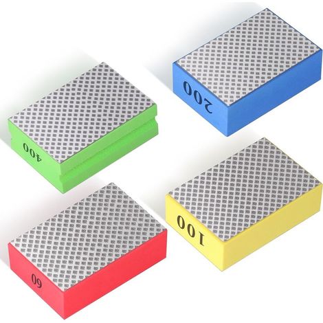 4-piece set of sanding sponges, sanding blocks, diamond hand polishing pads, hand sanding wedges for tiles, ceramics, glass, stone, granite, marble (grit 60, 100, 200, 400) (1/5)