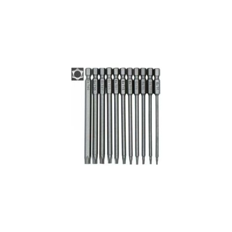 Set mit 11 langen Schraubendreherbits – Magnetische Bits – 1/4"-Sechskantschaft – Größen T6 bis T40 – Länge 100 mm – Crezuo