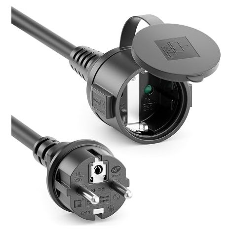 10m IP44 Outdoor Electric Extension Cable H07RN-F 3G1.5mm Rubber Power Cable Plug with Protective Contact to Plug Black (1/5)