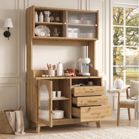 Aparador 100,5 x 40 x 178 cm con enchufes, USB-A/USB-C, color madera HAVRYA (1/5)
