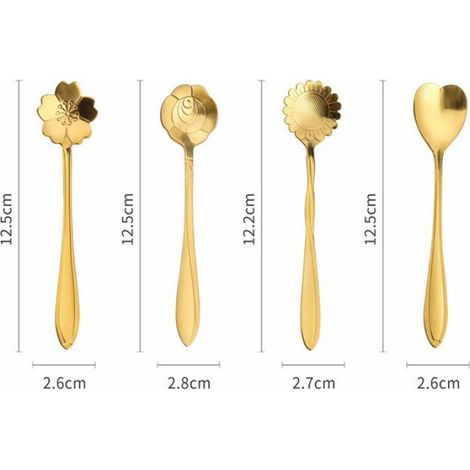 Juego de cucharas de flores de 8 piezas, cuchara mezcladora colorida de acero inoxidable, cuchara de café (1/4)