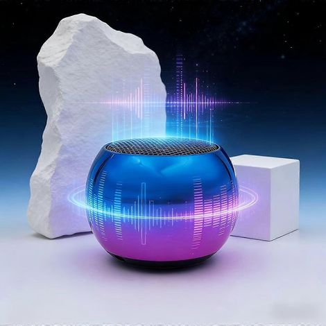Mini enceinte de bureau sans fil, enceinte Bluetooth portable à dégradé bleu-violet avec effets lumineux et sonores dynamiques (1/5)
