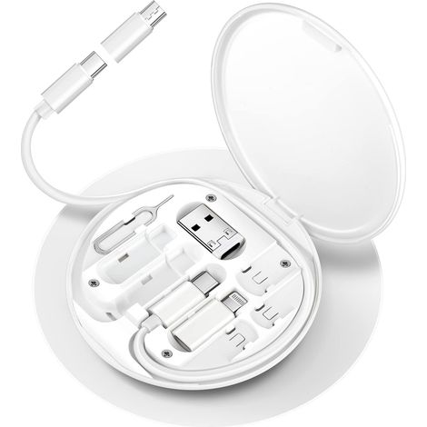 Multi Charging Cable Adapter Kit,USB C to Micro USB/Lightning/USB A Cable Convertor Adapter Kit Can Use as Phone Holder - White (1/5)
