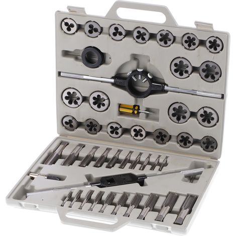 Jeu de 45 filières et tarauds, filetage cylindrique fin 55°, outils de quincaillerie pour artisan, système métrique (1/5)