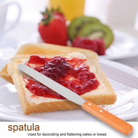 Spatule en inox à manche bois pour lissage crème, gâteau et pain, ustensile de cuisine pâtisserie (2) (1/5)