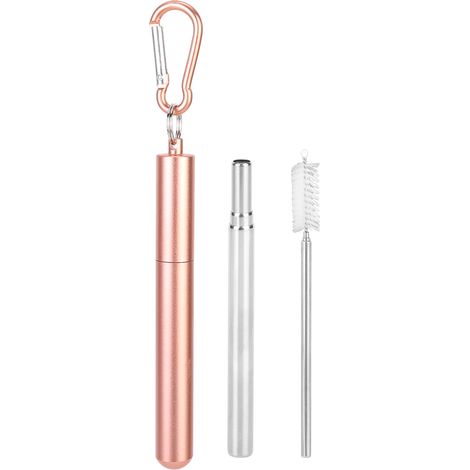 Paille Réutilisable en Acier Inoxydable Portable avec Brosse de Nettoyage pour Café et Thé Rose (1/5)